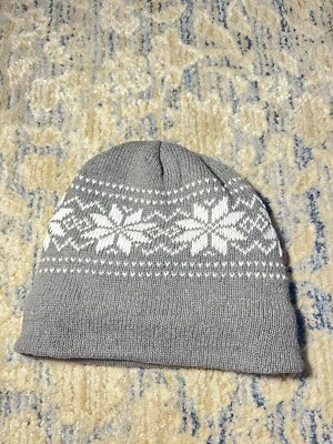 Grey Snowflake Knitt Beanie Fur Inside Small Hat For Kids And Women - Image 1 of 4