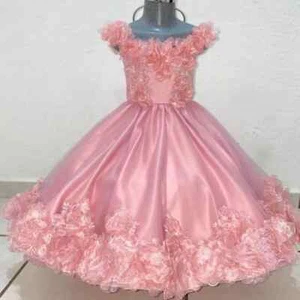 Pink Princess Flower Girls Dresses Tulle Ruffles Flower Pageant Ball Gowns Child - Picture 1 of 6