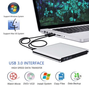 Unidad Externa Delgada De CD/DVD ROM Lector De Reproductor USB3.0 Para PC Laptop - Picture 1 of 12