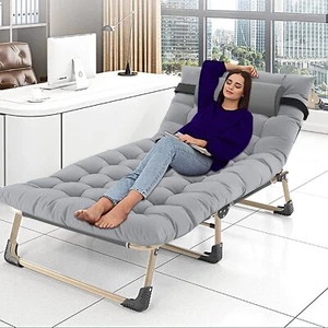 NAIZEA Updated 4-Fold Sleeping Cot Folding Chaise Lounge Chair Outdoor Adult Bed - Picture 1 of 19