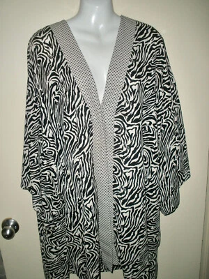 #1231 Chaqueta Cárdigan Cato 26/28W Frente Abierto Negro Blanco Cebra Fluido Foto 1 de 4