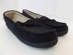 Isotoner Men's Black House Slippers Faux Fur Lined Size 10-11 New- Washable - Picture 1 of 12