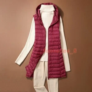 New Women Down Vest Jacket Sleeveless Hooded Winter Coat Long Waistcoat Outwear - Picture 1 of 30