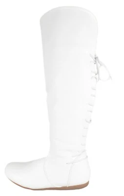 Top Moda Women Knee High Boots Back Lace Flat Heel Zipper Round Toe BANK37 White - Image 1 of 4