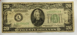 Washington D.C. 1934 series A 20 dollar bill Jackson Federal Reserve note green - Picture 1 of 2