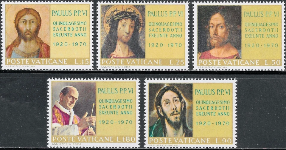 Vatican #Mi564-Mi568 MNH 1970 Paulus Jesus Priest Jubilee [487-491] - Image 1 of 1
