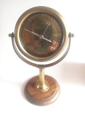 Vintage Freestanding Nautical COMPASS Brass On Wooden Base Swivel Minty