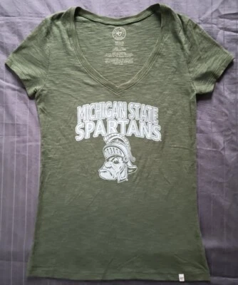 Michigan State Spartans Shirt Women's Medium Green V-Neck Short Sleeve - Image 1 of 4