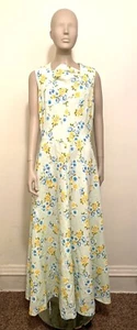 Vintage Floral Maxi Dress Large XL Blue Handmade Flowy Summer Dress 70s 80s - Picture 1 of 7