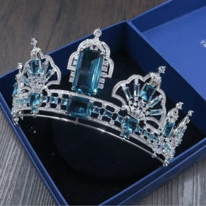 Luxury CZ Cubic Zirconia & Glass Queen Princess Prom Tiara Crown For Women - Picture 1 of 9
