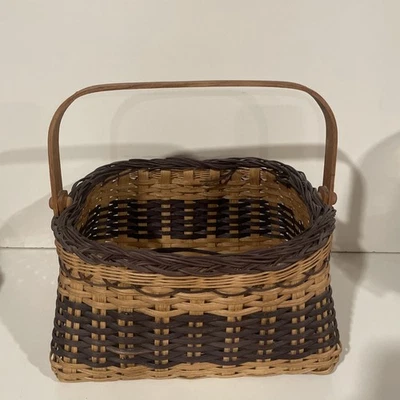 Vintage Splint Gathering Farmhouse Market Basket Wood  Movable Handle Tri Color - Image 1 of 4