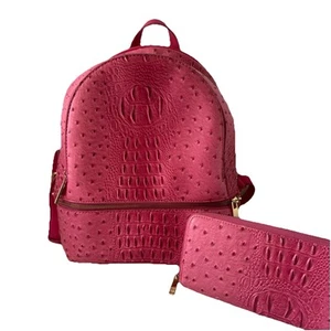 Rucksack Geldbörse für Damen, Straußen-/Krokomuster durchgehender Reißverschluss plus Geldbörse fuchsia pink - Bild 1 von 10