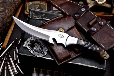 CFK Handmade 440C Custom GENUINE RAM HORN Large Hunting Skinning Camping Knife - Image 1 of 4