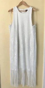 Jcrew Collection fringe-trim sheath dress sequin white sz 22 - Picture 1 of 4