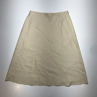 Falda Kate Hill Línea A Talla 6 Seda-Lino Tostado Caqui Debajo de la Rodilla Modesta Esencial Foto 1 de 4