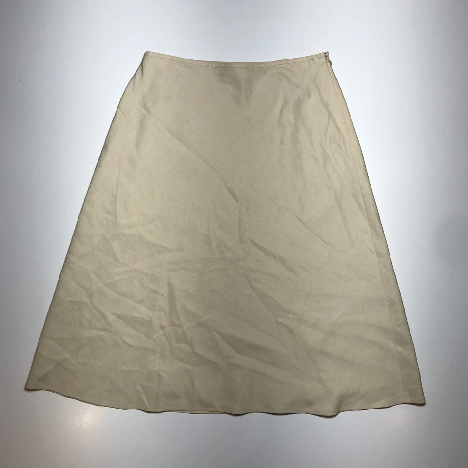 Kate Hill A 字裙 尺寸 6 真丝亚麻棕褐色卡其色 膝盖以下 Modest Essential — 第 1/4 张图片