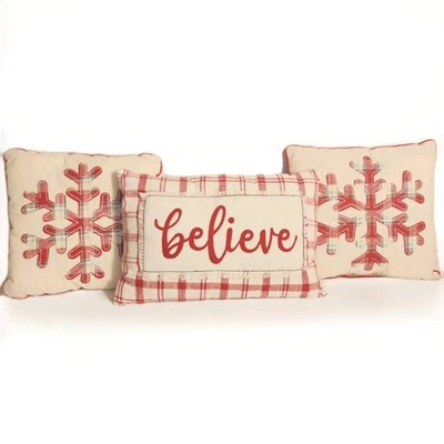 3 travesseiros xadrez vermelho flocos de neve de Natal e Believe Holiday Throw - Imagem 1 de 2