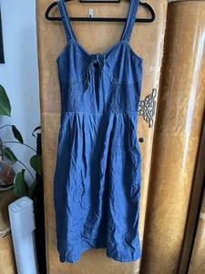Yumi Strappy Women’s Tie Front Denim Midi Dress Size 12 Navy Blue Summer - Picture 1 of 2