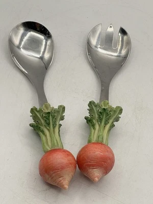 Salad Serving Set Stainless Steel With Resin Radish And Greenery Handles - Image 1 of 4