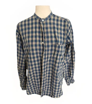 Camisa De Colección Años 90 DOCKERS Levi's Para Hombres Mediana Cuadros Banda Cuello Índigo 100% Algodón Foto 1 de 4