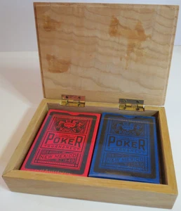 Aces over Kings 2 Set of Sealed Poker Playing Cards in Wooden Holder #1 - Picture 1 of 9