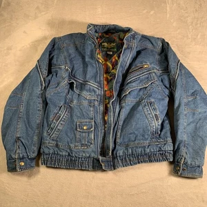 Vintage Disney Mickey Mouse Jacket Mens Large Blue Denim Applique Lined 90s - Picture 1 of 14