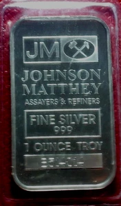 Johnson Matthey Refiners{ JM }Commercial Bar 1 Troy oz.999 Silver Sealed-014 - Picture 1 of 3