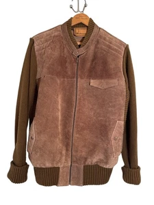 Vintage Richman Men's Chocolate Suede Knit Jacket Full Zip Front Sz Large Unisex - Picture 1 of 9