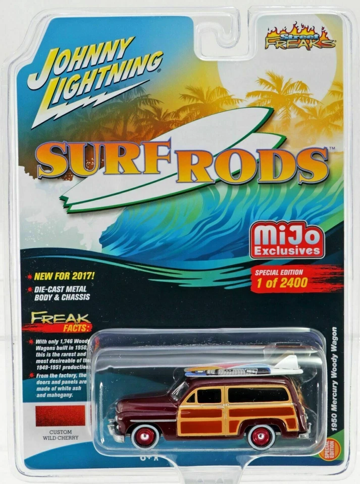 Johnny Lightning 1/64 Street Freaks Surf Rods 1950 Mercury Woody Wagon JLCP7022 - Image 1 of 2