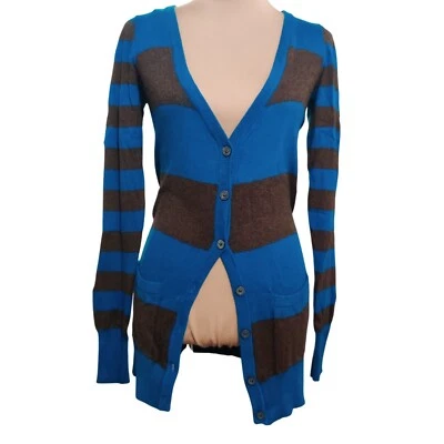Cárdigan de mujer Decree Boyfriend suéter cuello en V Y2K rayas azul marrón talla M Foto 1 de 4