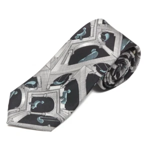 Vintage MC Escher Another World 1947 Blue 100% Silk Made In Italy Art Tie - Picture 1 of 4