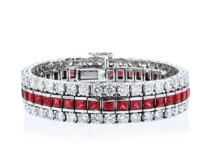 3 Row Design Wedding Bracelet 11.90CT Princess Ruby & 16.17CT Round Sapphire - Picture 1 of 6