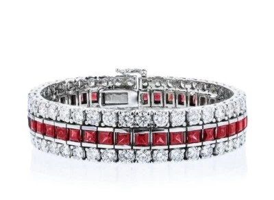3 Row Design Wedding Bracelet 11.90CT Princess Ruby & 16.17CT Round Sapphire - Image 1 of 4