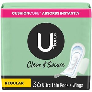 U by Kotex Clean & Secure Ultra Thin Pads with Wings, Regular Absorbency-36 Ct