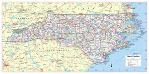 North Carolina State Wall Map Large Print Poster - 36"Wx18"H - Picture 1 of 1
