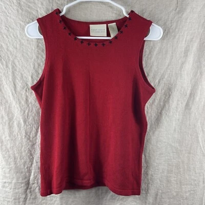 Camiseta sin mangas First Issue Liz Claiborne para mujer roja tejida correa ancha cuello redondo talla M Foto 1 de 4