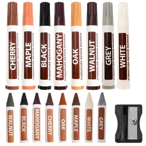 Furniture Touch Up Marker 17PCS Repair Kit Cover Wood Scratch- Markers and Wax - Picture 1 of 7