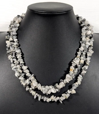 Collar Multi Hilo de Cuarzo Rutilado Negro 925 Capas Boho 18 pulgadas Foto 1 de 4