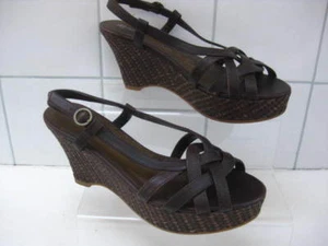 MONSOON sandals 5 PLATFORM shoes MULES gladiator brown leather wedges high heels - Picture 1 of 9