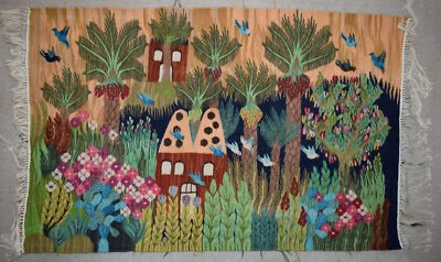 Alfombra egipcia Kilim decoración del hogar - 4,1 pies - tapiz tejido a mano - arte popular colgante de pared Foto 1 de 4