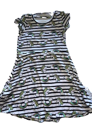 Limited Too girls dress size 6 unicorn rainbow short sleeve black white stripped - Image 1 of 4