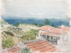 Karl Adser 1912-1995 Blick von Alonissos Häuser Mittelmeer Sporaden Griechenland