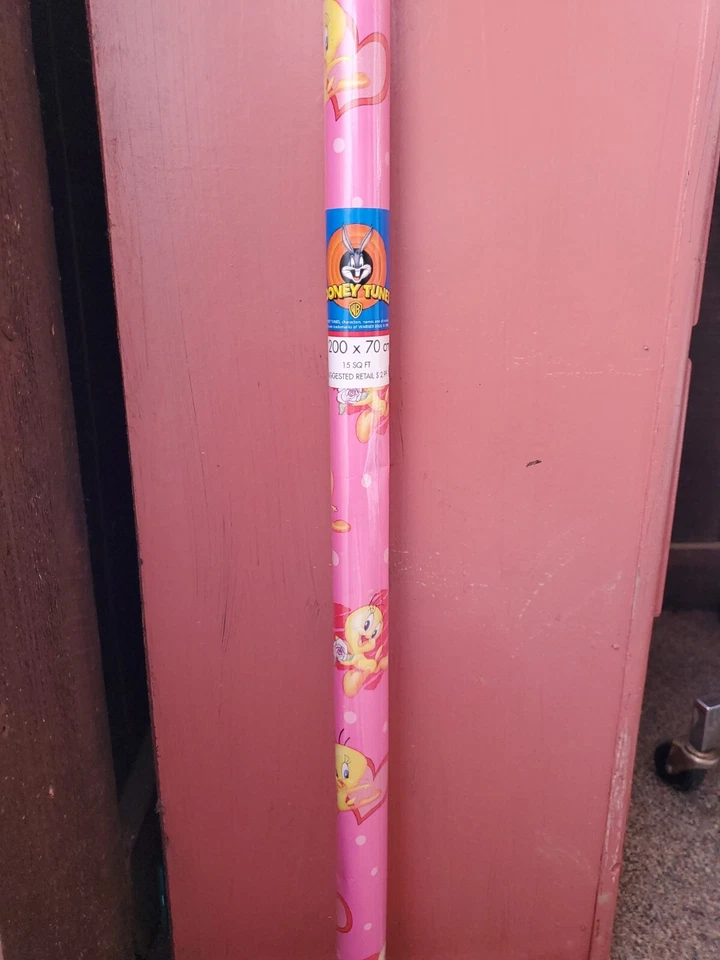 Pink Tweety Bird Gift Wrapping Paper Roll Looney Tunes Hallmark Valentine hearts - Image 1 of 4