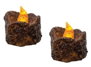 Juego de 2 -- Tealight temporizador mostaza quemada parpadeo LED primitivo con aspecto de goteo - Imagen 1 de 3
