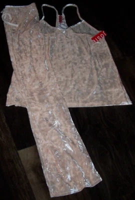 NWT Josie Natori Soft SAND PINK VELVET Pajama/Lounge Top/Pants Set L GORGEOUS - Image 1 of 4