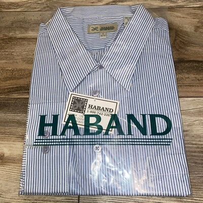 Haband Polyester 2 Pocket Short Sleeve button down Shirt Size 19 36-37 Striped - Image 1 of 4