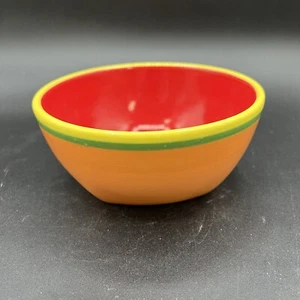 Dansk Caribe Aruba Orange Bowl Soup Cereal 6" Yellow Green Stripe Red Interior - Picture 1 of 10