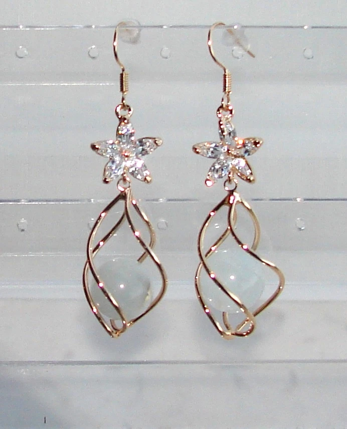 oro 24k Orecchini TOP spirale con Cristallo da Donna Eleganti pendenti  - Immagine 1 di 1