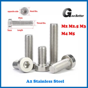 Tornillos de cabeza de tapa de enchufe A2 acero inoxidable cabeza delgada pernos Allen M2 M2.5 M3 M4 M5 - Imagen 1 de 6