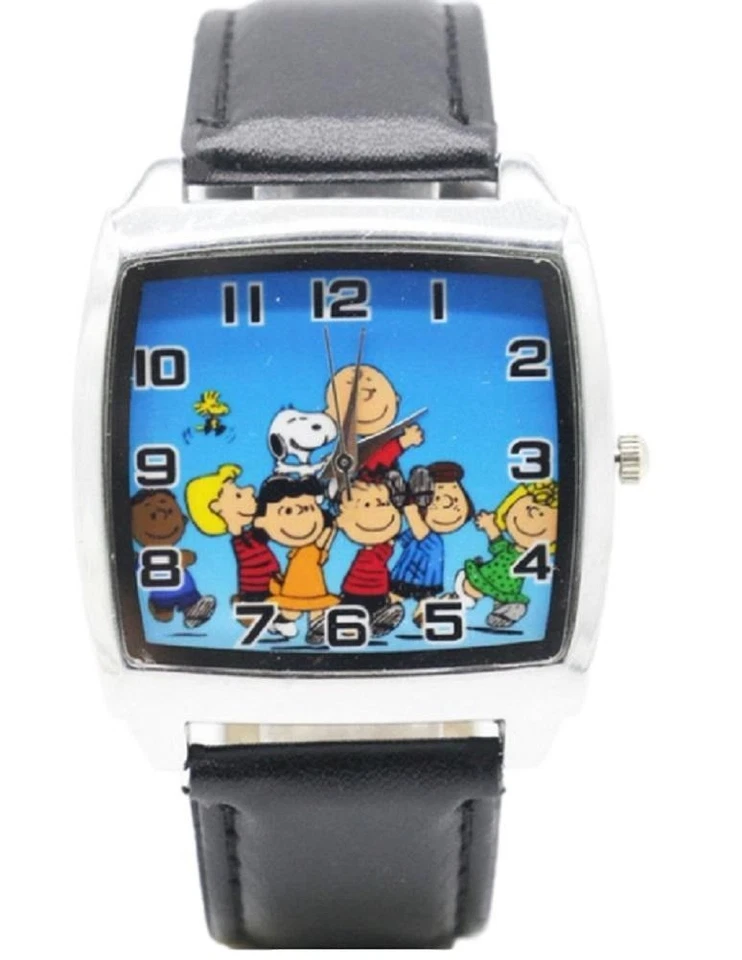 Charlie Brown and Snoopy W/ Cast Blue Backing Leather Band Wrist Watch - Image 1 of 1